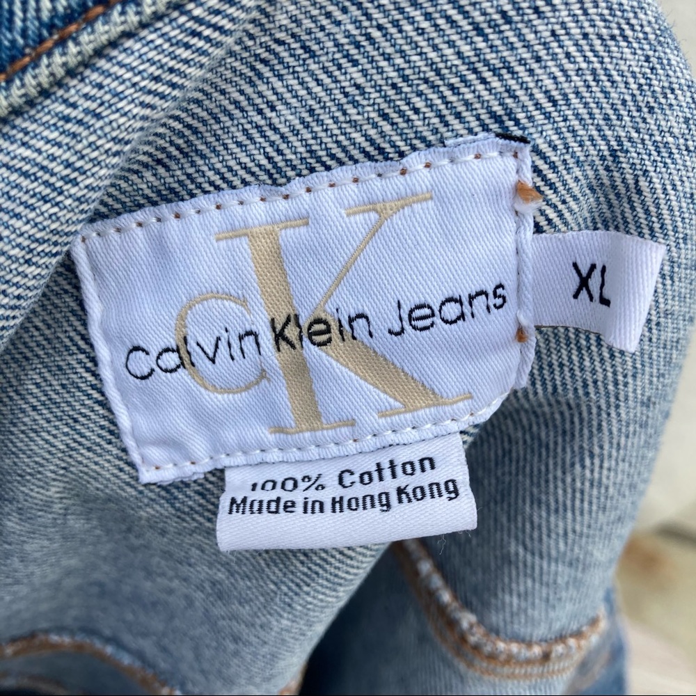 CALVIN KLEIN JEANS Denim Jean Jacket with Red Orange Embroidery 100% Cotton - Picture 6 of 13